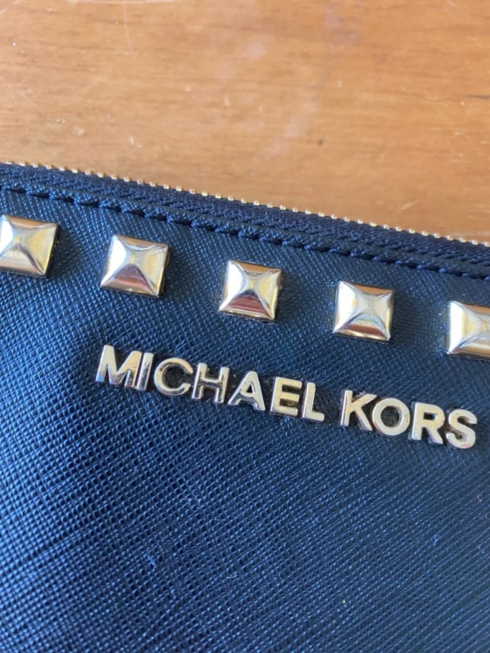 Michael Kors Black Studded Zip Wallet Card Case Rocker Glam Bikercore Punk 4x6”